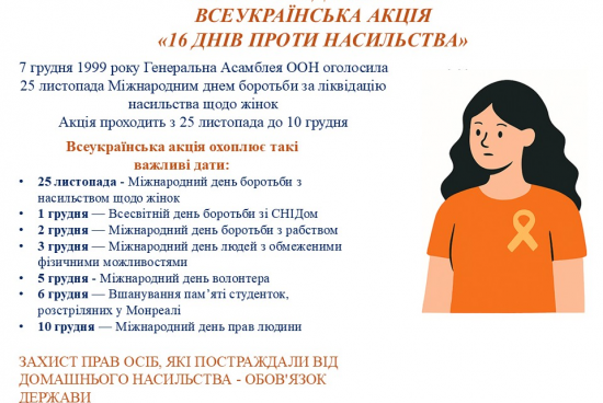 ВСЕУКРАЇНСЬКА АКЦІЯ  «16 ДНІВ ПРОТИ НАСИЛЬСТВА»