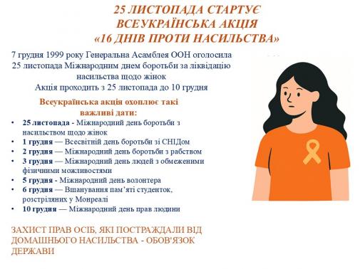 ВСЕУКРАЇНСЬКА АКЦІЯ  «16 ДНІВ ПРОТИ НАСИЛЬСТВА»